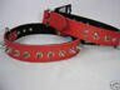 Halsband - Hundehalsband, Halsumfang 43-50cm, Leder + Stacheln + Rot