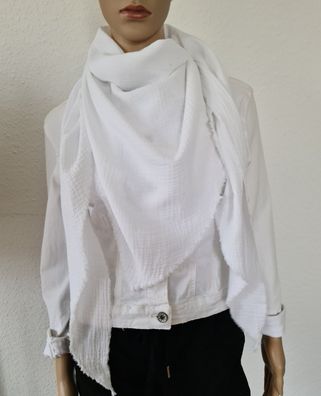 Italy Blogger XXL Dreieckstuch Schal Tuch Musselin 100% Baumwolle Fransen Weiß