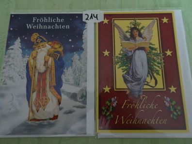 2 alte WeihnachtsGrußKarte & Kuvert Weihnachtsmann & Engel Dream Cards