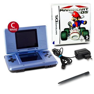 DS Handheld Konsole metallic hellblau #60C + Ladekabel + Spiel Mario Kart DS
