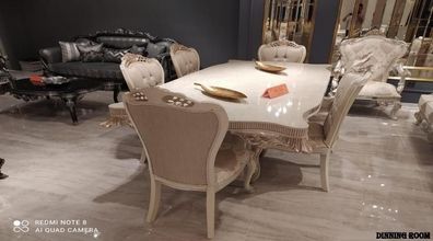 Luxus Holztische Set Tisch 6x Lehn Stühle komplettes Set Garnitur 7tlg