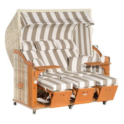 Sonnenpartner Strandkorb Classic 3-Sitzer Halbliegemodell antikweiß/ grau mit Sondera
