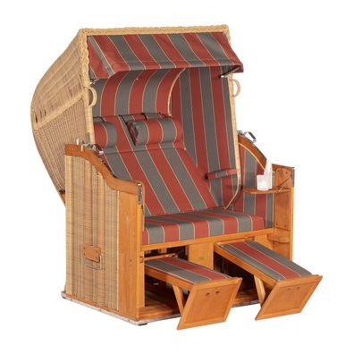 Sonnenpartner Strandkorb Classic 2-Sitzer Halbliegemodell rattanoptik/ rot/ grau
