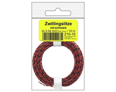Zwillingslitze 0,04 mm² / 10 m rot-schwarz in SB