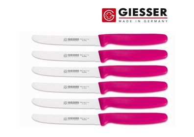 6 St Giesser Messer Brötchenmesser Küchenmesser Tomatenmesser Welle pink 11 cm