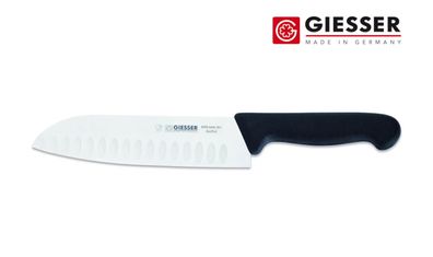 Giesser Messer Japan Santoku Kochmesser Küchenmesser Kullenschliff 18 cm schwarz