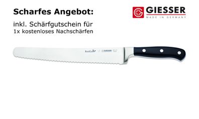 Giesser Messer Brotmesser BestCut 25 cm geschmiedet - 6 mm Wellenschliff schwarz
