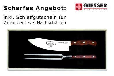 Giesser Messer PremiumCut 2er Set 20cm Chefs + Fleischgabel Thuja Tree of life