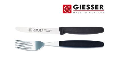 1er Set Giesser Messer Besteck Essgabel + Tomatenmesser scharf 11cm Welle schwarz