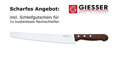 Giesser Messer Brotmesser Universalmesser Kotibé Holz 25 cm - 6 mm Wellenschliff