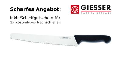 Giesser Messer Brotmesser Universalmesser Konditormesser 25cm Welle 6mm schwarz