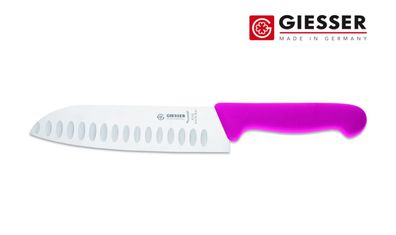Giesser Messer Japan Santoku Kochmesser Küchenmesser Kullenschliff 18 cm pink