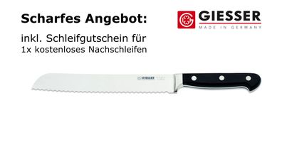Giesser Messer Brotmesser Küchenmesser schwarz 20 cm - 6mm Welle POM geschmiedet