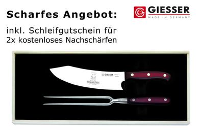 Giesser Messer PremiumCut 2er Set 20cm Chefs + Fleischgabel Micarta Rocking Chef