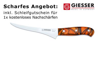 Giesser Messer PremiumCut Acryl Filet No 1 Spicy Orange Ausbeinmesser BBQ 17 cm