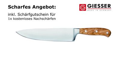 Giesser Messer Kochmesser Küchenmesser BestCut 20cm geschmiedet scharf Olivenhol