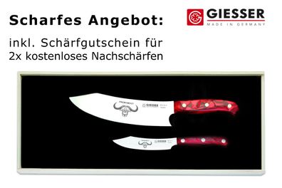 2er Set Giesser Messer PremiumCut 20 cm Chefs + 10 cm Office Acryl Red Diamond