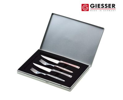 Giesser Messer Steakbesteck Steakmesser Steakgabel 4er Set in Alubox Palisander