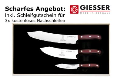 Giesser Messer PremiumCut 3er Set BBQ Messer 25cm 20cm 10cm Micarta Rocking Chef