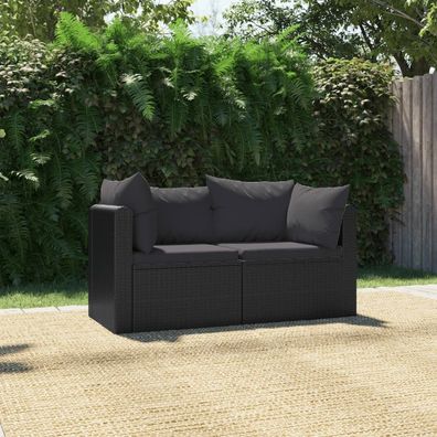 vidaXL 2-tlg. Garten-Sofagarnitur mit Auflagen Poly Rattan Schwarz