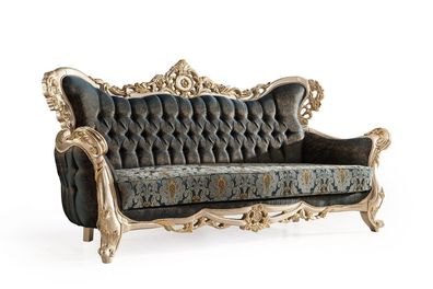 Barock Dreisitzer Chesterfield Couch Möbel Sofa Couchen Stoff Gold