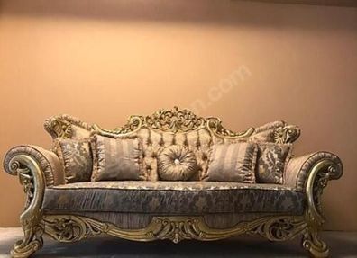 Chesterfield Barock Dreisitzer Couch Möbel Sofa Couchen Stoff Gold