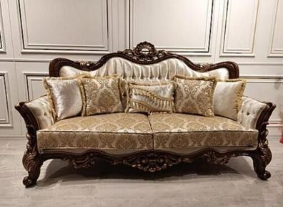 Chesterfield Barock Dreisitzer Möbel Sofa Couchen Stoff Gold Couch