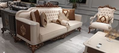 Dreisitzer Chesterfield Barock Couch Möbel Sofa Couchen Stoff Gold
