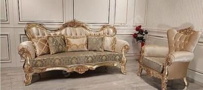 Chesterfield Barock Dreisitzer Couch Möbel Sofa Stoff Gold Couchen