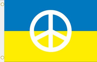 Fahne Flagge Ukraine mit Peace Zeichen Hissflagge 90 x 150 cm