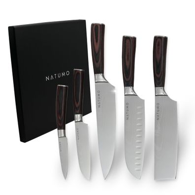 NATUMO Küchenmesser Set 5-teilig. scharfes Messerset Profi aus Pakkaholz