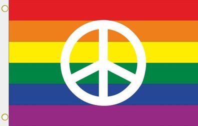 Fahne Flagge Regenbogen mit Peace Zeichen Hissflagge 90 x 150 cm