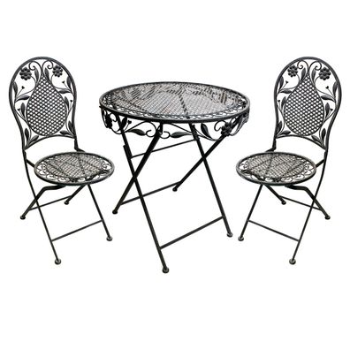 Bistroset aus Eisen Terrassenset 1 x Tisch + 2 Stühle Antik Design Sitzbank Grau