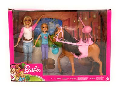 Barbie Stacie Schwestern Pferd Playset mit Pferd und Sattel Reiten Spielzeug NEU