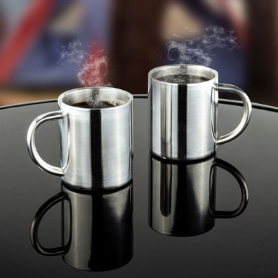 Edelstahl Thermo Becher 200 ml - 2er Set - Isolier Camping Kaffee Tasse doppelwandig