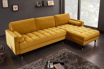 Ecksofa 260cm Ottomane beidseitig Comfort senfgelb Samt Federkern Design Lounge