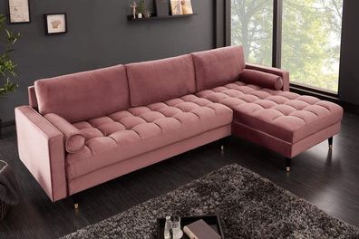 Ecksofa 260cm Ottomane beidseitig Comfort alt-rosa Samt Federkern Design Lounge