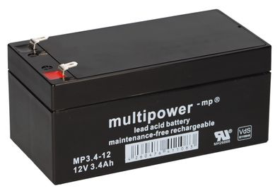 Multipower Blei-Akku MP3,4-12 Pb 12V 3,4Ah VdS G110046, Faston 4,8