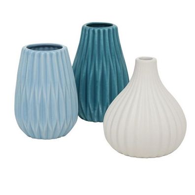 Vase Wilma H12 cm &Oslash; 10cm Steingut hellblau/ türkis/ weiß 3er-Set