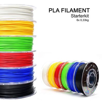 PLA Filament Starterkit Set Weiß, Rot, Gelb, Grün, Blau & Schwarz (6 x 0,33 kg) ...