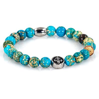Jaspis Armband Bracelet Perlenarmband Florentiner Lilie silber blau 8mm Edelstahl