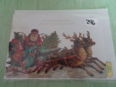 ältere obp Obpacher geprägte Weihnachtsgrußkarte & Kuvert Rentierschlitten Din A5
