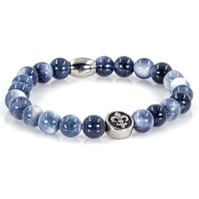 Jade Armband Bracelet Perlenarmband Florentiner Lilie Silver weiß blau 8mm Edelstahl