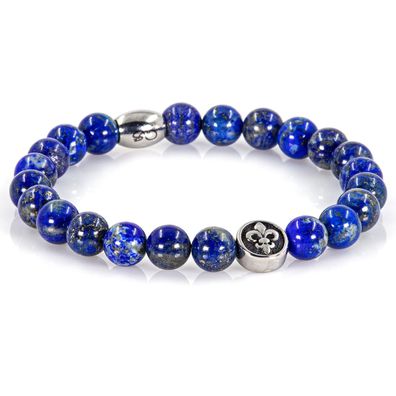 Lapislazuli Armband Bracelet Perlenarmband Florentiner Lilie Silber blau 8mm