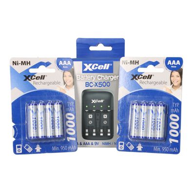 Ladegerät BC-X500 + 8x AAA XCell Rechargeable 1,2V 1000mAh