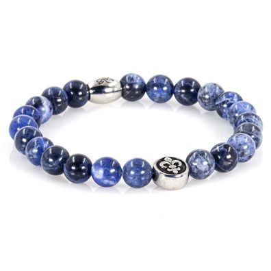 Sodalith Armband Bracelet Perlenarmband Florentiner Lilie silber blau 8mm Edelstahl