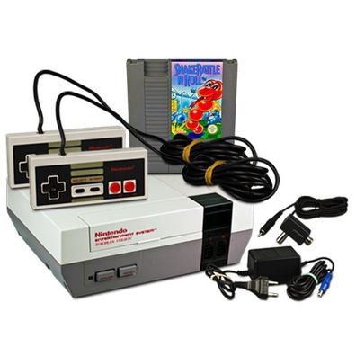 Original NES Konsole + 2 Controller + KABEL + SPIEL SNAKE RATTLE N ROLL - Nintendo ES
