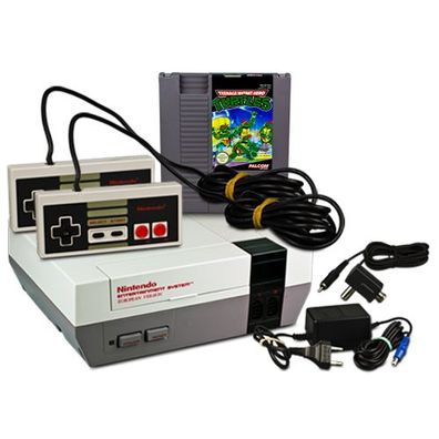 Original NES Konsole + 2 Controller + KABEL + SPIEL Teenage MUTANT NINJA Turtles ...
