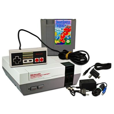 Original NES Konsole + Controller + KABEL + SPIEL SNAKE RATTLE N ROLL - Nintendo ES