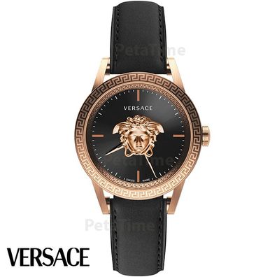 Versace VERD01420 Palazzo Empire roségold schwarz Leder Armband Uhr Herren NEU